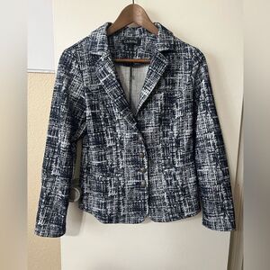 NWOT Carine Blue and White Tweed Blazer w/silver buttons  SzS Tweed RetroGlam